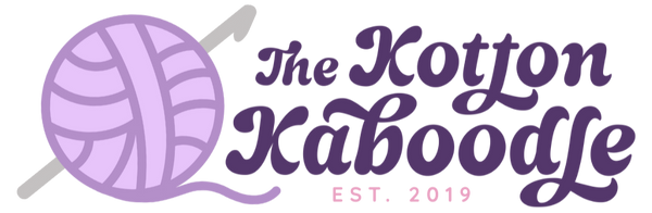 Logo of 'The Kotton Kaboodle' with a purple yarn ball and knitting needles on a white background.